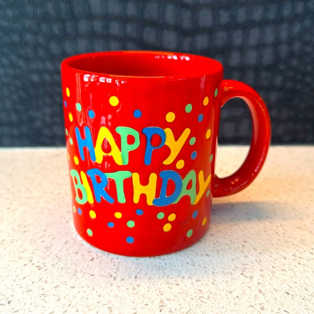 Vintage Waechtersbach Happy Birthday Mug Red Blue Yellow Green W Germany 70s 80s
